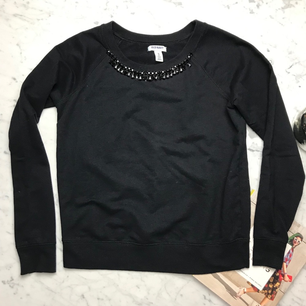 Old Navy Jewel Gem Neck Long Sleeve Crewneck Top